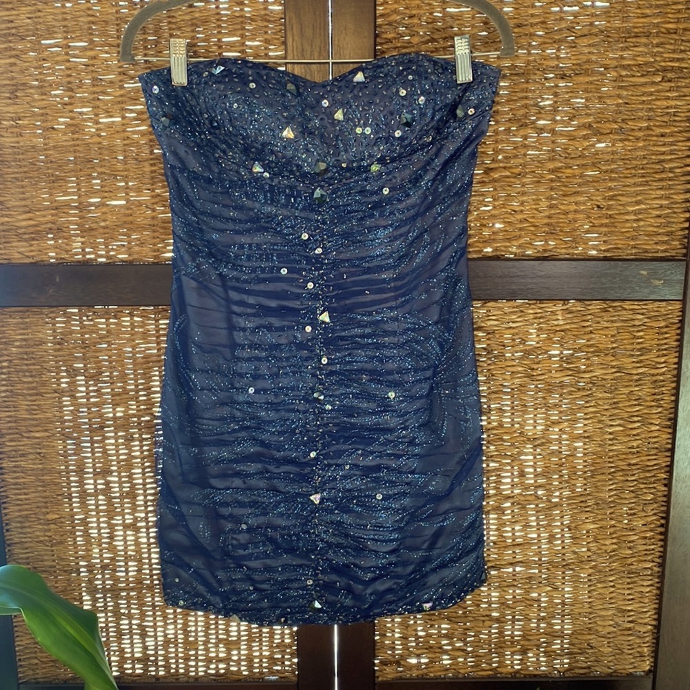 26 inches long sequence and gem design cocktail dress